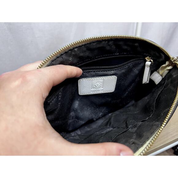 Anne Klein Classic Curves Crossbody Black White Silver Chain Bag Purse - Picture 10 of 11